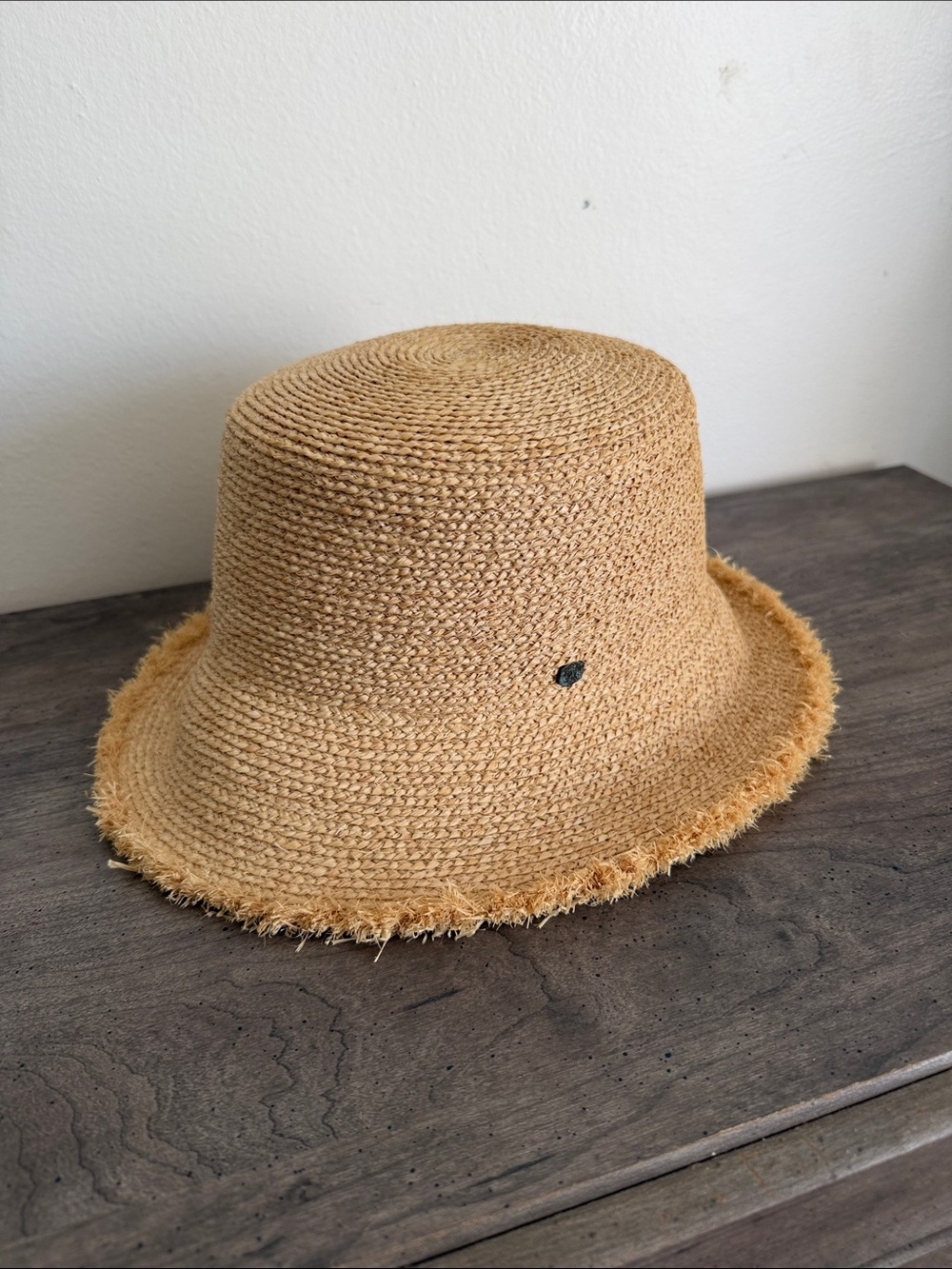 Frayed Brim Straw Bucket Hat - Tan